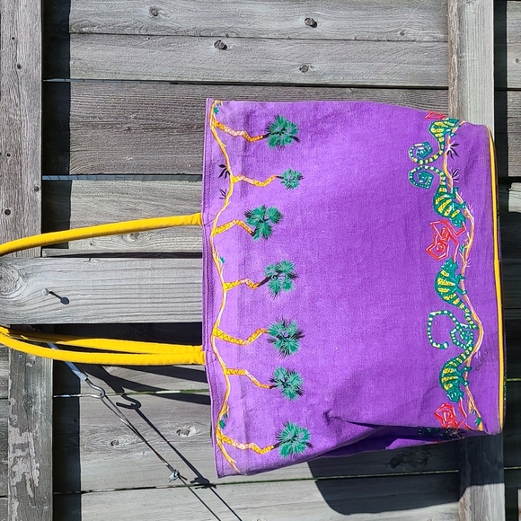 Tropical Iguana Tote Bag Purse Handbag Plastic Lined - Picture 2 of 3